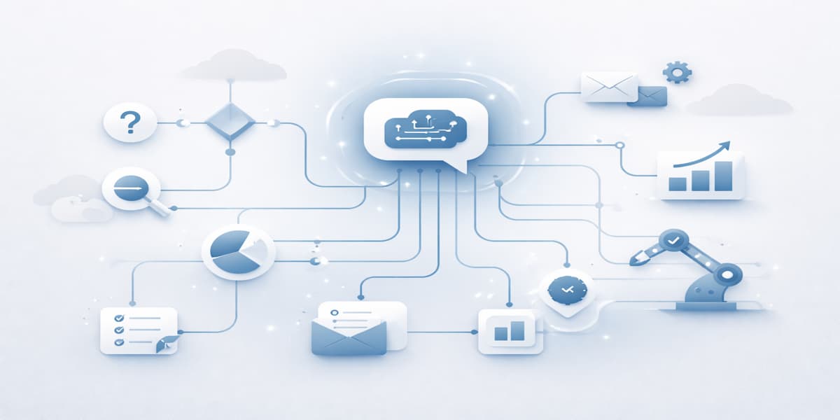 Abstract illustration of Microsoft Copilot AI agents integrated with enterprise workflows