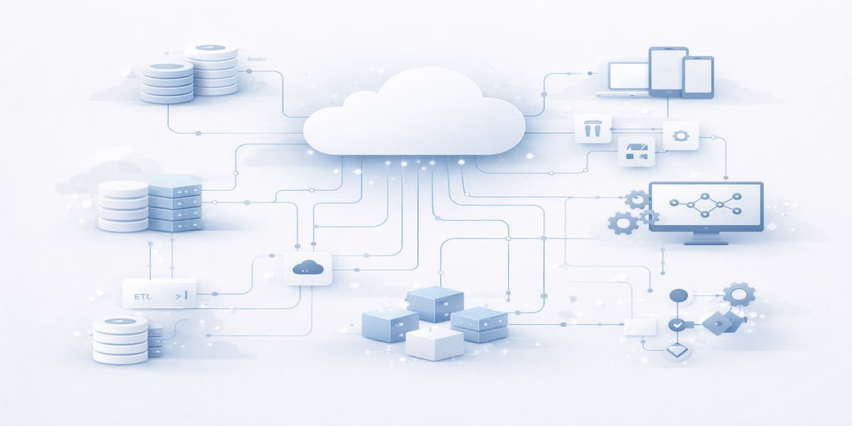 Enterprise integration and architecture diagram connecting Microsoft 365, Azure services, and business systems